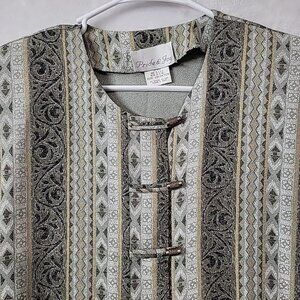 Vtg Pride & Joy Womens Size 12P Green Swirl Geometric Design Cross Over Buttons